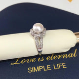 14K Plated Pearl Diamond Wedding Ring Jewelry Gift