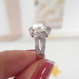 14K Plated Pearl Diamond Wedding Ring Jewelry Gift