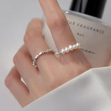 925 Sterling Silver Pearl Adjustable Ring for Women