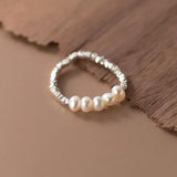 925 Sterling Silver Pearl Adjustable Ring for Women