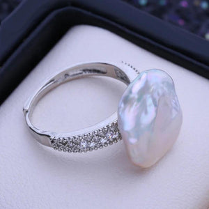 Big Baroque Pearl Silver Rings For Women Wedding Jewelry