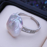 Big Baroque Pearl Silver Rings For Women Wedding Jewelry
