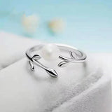 925 Silver Natural Pearl Ring Leaf Design for Women