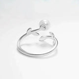 925 Silver Natural Pearl Ring Leaf Design for Women