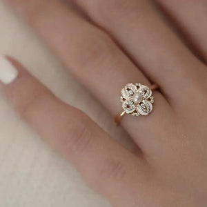 Vintage Pearl Enamel Flower Engagement Ring Adjustable