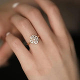 Vintage Pearl Enamel Flower Engagement Ring Adjustable