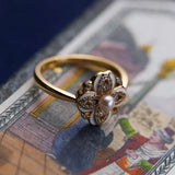 Vintage Pearl Enamel Flower Engagement Ring Adjustable