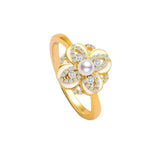 Vintage Pearl Enamel Flower Engagement Ring Adjustable