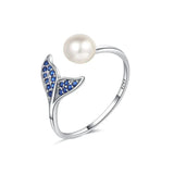 Trustdavis 925 Silver Mermaid Tail Pearl Opening Ring Wedding Jewelry DF132