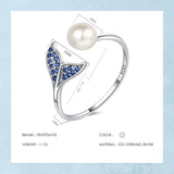 Trustdavis 925 Silver Mermaid Tail Pearl Opening Ring Wedding Jewelry DF132