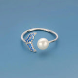 Trustdavis 925 Silver Mermaid Tail Pearl Opening Ring Wedding Jewelry DF132