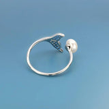 Trustdavis 925 Silver Mermaid Tail Pearl Opening Ring Wedding Jewelry DF132
