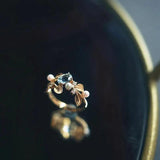 Leaf-Wrapped Aquamarine Drop Adjustable Ring for Girlfriends
