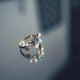 Leaf-Wrapped Aquamarine Drop Adjustable Ring for Girlfriends