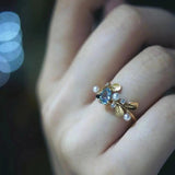 Leaf-Wrapped Aquamarine Drop Adjustable Ring for Girlfriends