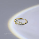 925 Silver Pearl Oval Zircon V Open Ring Women Birthday Jewelry Gift
