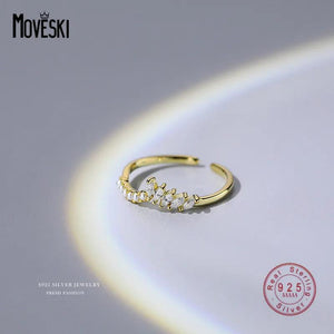 925 Silver Pearl Oval Zircon V Open Ring Women Birthday Jewelry Gift