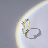 925 Silver Pearl Oval Zircon V Open Ring Women Birthday Jewelry Gift