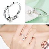 925 Silver Pearl Eternity Ring Adjust Size 6-9 Women Wedding Jewelry