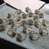 Aquamarine & Pearl Ring for Women - Natural Freshwater Pearl Jewelry