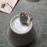 Aquamarine & Pearl Ring for Women - Natural Freshwater Pearl Jewelry