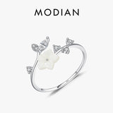 Shell Pearl Flower Ring 925 Sterling Silver Opening Stackable Rings
