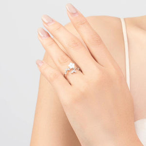 Shell Pearl Flower Ring 925 Sterling Silver Opening Stackable Rings