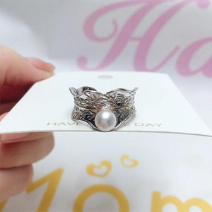 Italian Craft Gild Pearl Ring Natural Geometric Wedding Jewelry