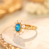 S925 Silver Pearl Oval Sapphire Flower Engagement Ring