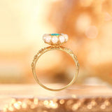 S925 Silver Pearl Oval Sapphire Flower Engagement Ring