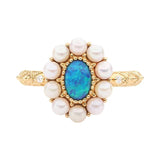 S925 Silver Pearl Oval Sapphire Flower Engagement Ring
