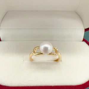 Natural Freshwater Pearl Crystal Ring 14K Filled Jewelry