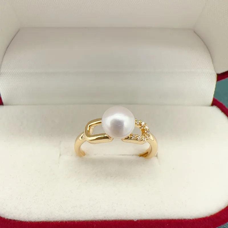 Natural Freshwater Pearl Crystal Ring 14K Filled Jewelry