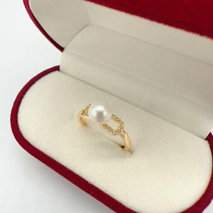 Natural Freshwater Pearl Crystal Ring 14K Filled Jewelry