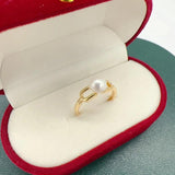 Natural Freshwater Pearl Crystal Ring 14K Filled Jewelry