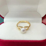 Natural Freshwater Pearl Crystal Ring 14K Filled Jewelry