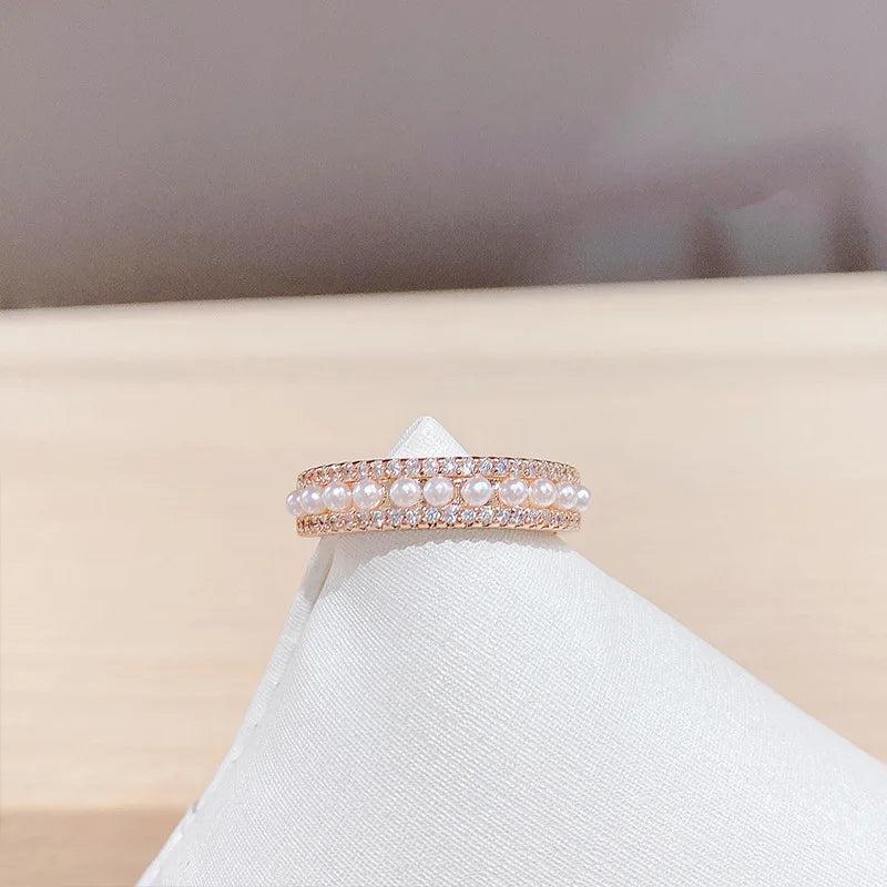 925 Silver Zircon Gemstone Pearl Ring for Women Wedding Party