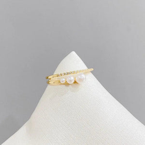 925 Silver Pearl Zircon Open Finger Ring Wedding Party Gift