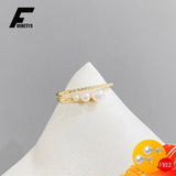 925 Silver Pearl Zircon Open Finger Ring Wedding Party Gift