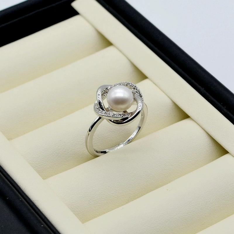 Freshwater Pearl Flower Shape Adjustable Silver Ring for Women