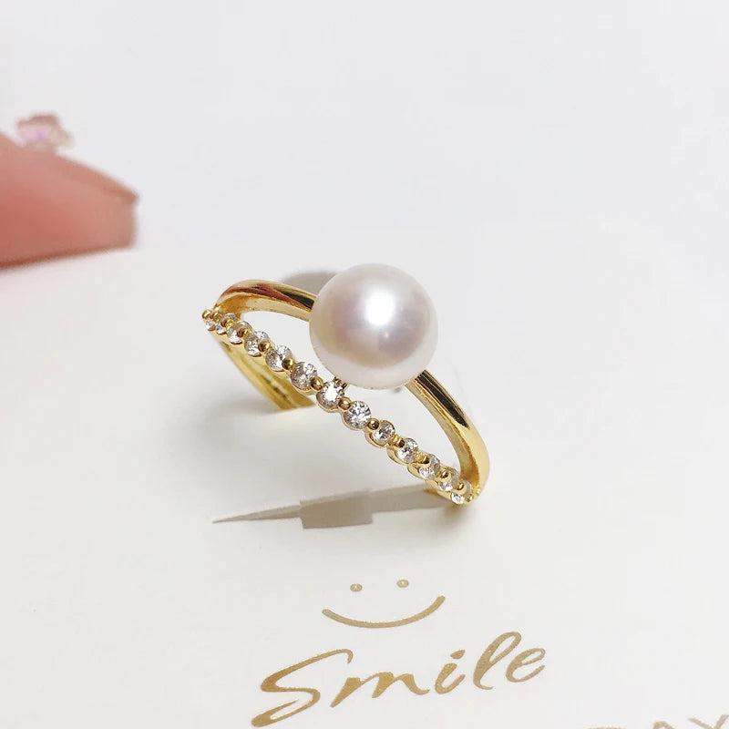 Freshwater Pearl 925 Sterling Silver Zircon Ring Wedding Jewelry