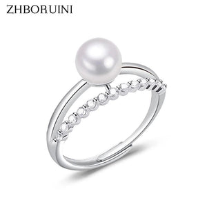 Freshwater Pearl 925 Sterling Silver Zircon Ring Wedding Jewelry