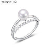 Freshwater Pearl 925 Sterling Silver Zircon Ring Wedding Jewelry
