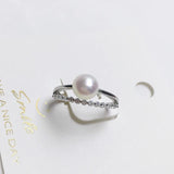 Freshwater Pearl 925 Sterling Silver Zircon Ring Wedding Jewelry