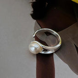 925 Silver Irregular Pearl Ring Bohemian Adjustable Antique Jewelry