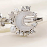 925 Silver Pearl Shell Star Ring Moon Romantic Jewelry