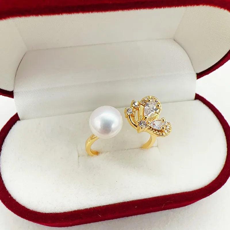 14k Gold Filled Butterfly Pearl Ring for Women