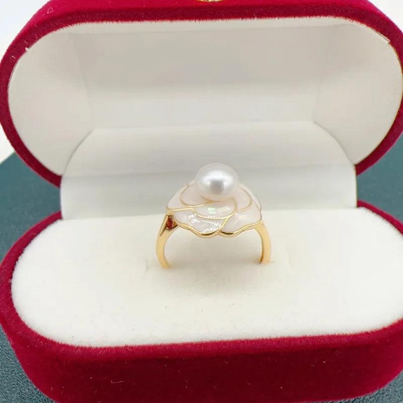 Arrival Pearl Ring Flower 14K Plated Real Freshwater Pearl Ring Jewelry