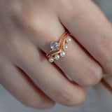 Vintage Court Pearl Rings Crystal Sweet Engagement Double Silver Jewelry