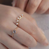 Vintage Court Pearl Rings Crystal Sweet Engagement Double Silver Jewelry